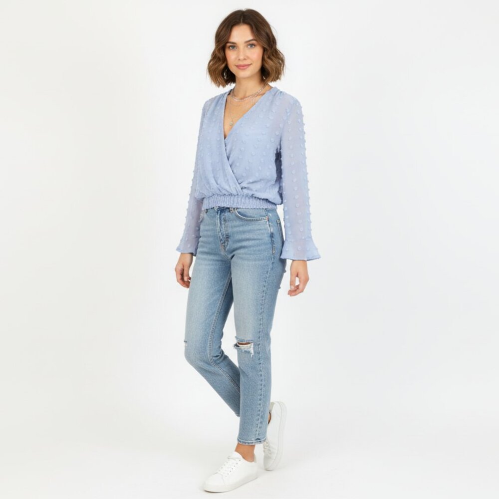 *Laffaire Blue Deep V Neck Blouse